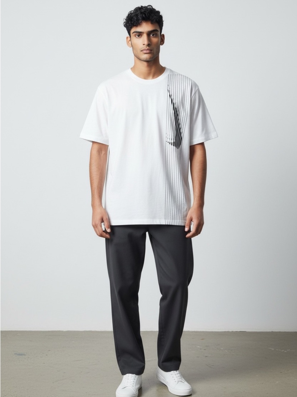 Nike White Graphic Tee with Subtle Black Stripe Detail